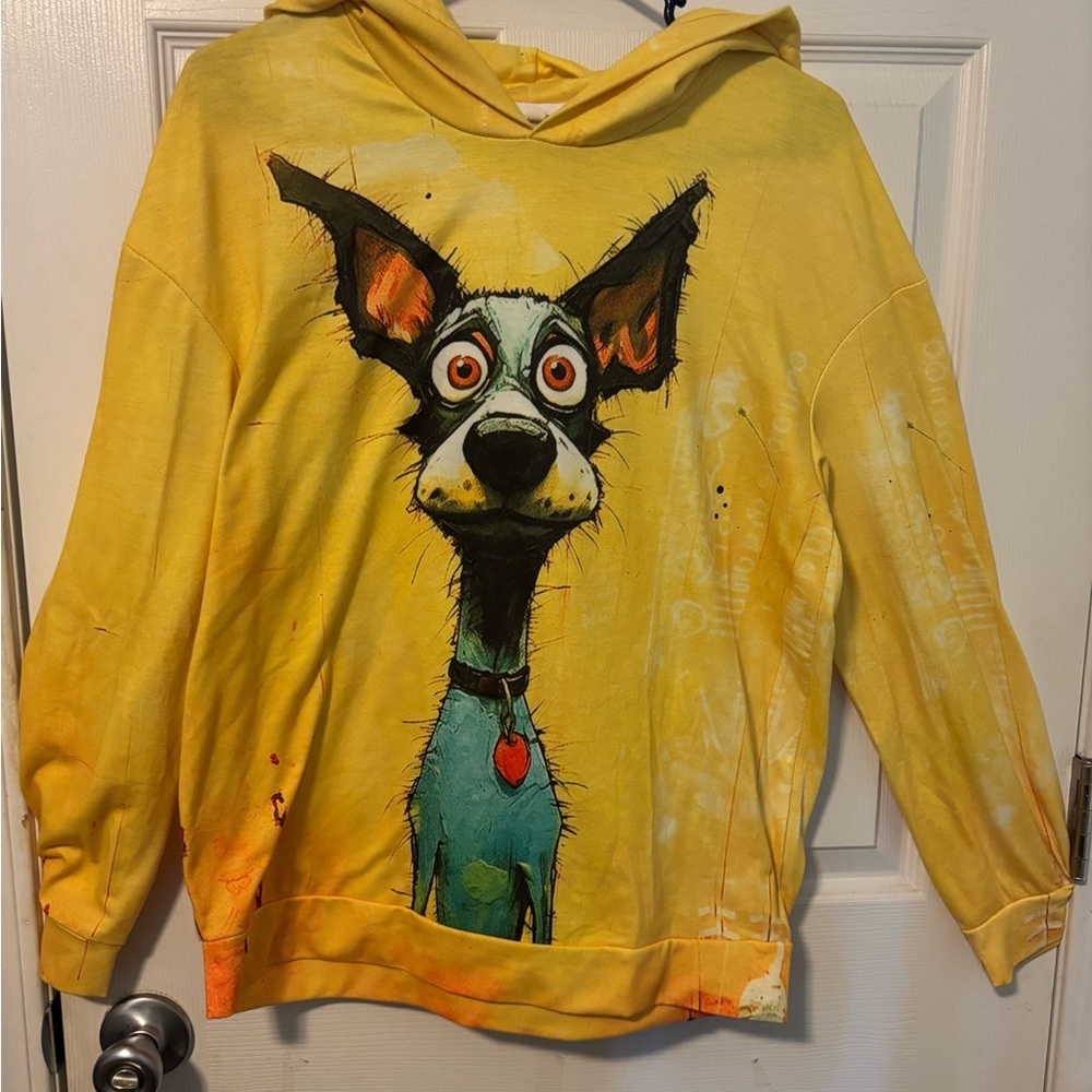 Yellow Dog Hoodie with Cartoon Design